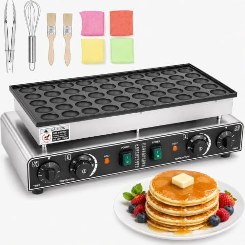 50 Hole Mini Dutch Pancake Maker 1700W Electric Nonstick Waffle Machine with 0-5min Timer 50-300℃ Adjustable Temperature for Home Commercial Use