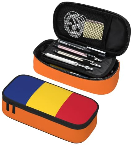 Longzehao Flag of Romania Print Big Capacity Pencil Case Storage Organizer Makeup Bag Office Stationery Pouch