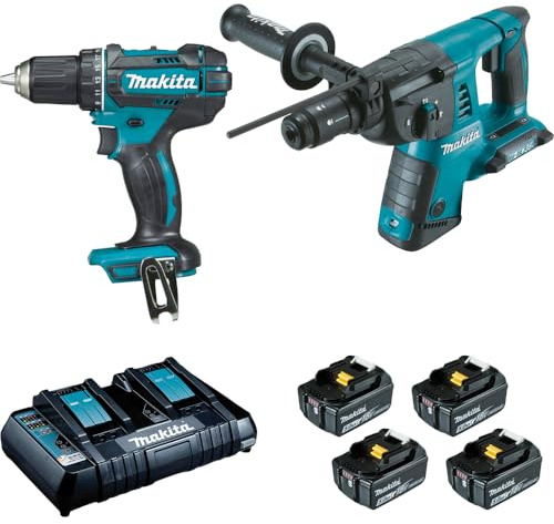 PACK 2 MACHINES MAKITA 18V 5AH : PERFORATEUR BURINEUR DHR264 + PERCEUSE VISSEUSE DDF482 DLX2138PTJ