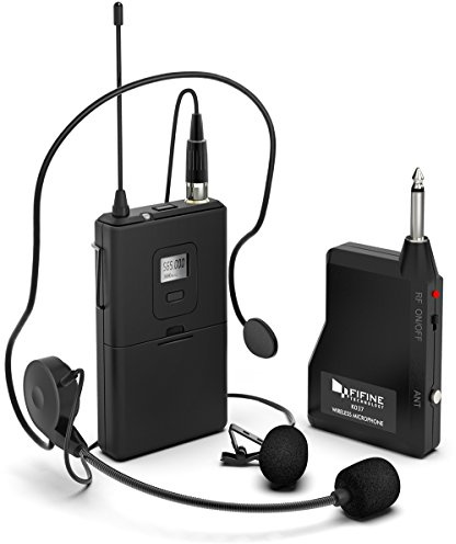Fifine K037B Wireless Microphone System with Headset Lapel Mic for Speaking | Wireless Microphone set, Beltpack Transmitter and Receiver,for Teaching, Preaching