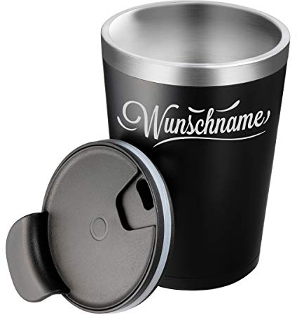 GRAVURZEILE Trinkbecher LED mit Wunschname - Leuchtet bei Berührung - Personalisierte Geschenke - Coffe to go Becher - Thermobecher Isolierbecher Kaffeebecher