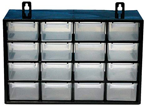 BG Spazio - Clasificador Apilable con 16 Cajones, Plástico, Color Negro