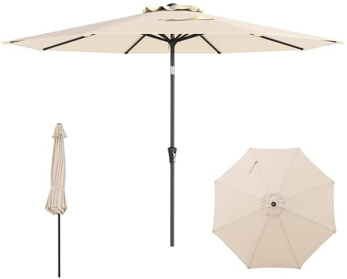 COSTWAY Parasol de Jardin Exterieur 3m, Parasol Balcon sans Pied, 25° Inclinaison à Bouton-Poussoir, 8 Baleines, Double Toit, Manivelle, Loquet de Sécurité, pour Jardin Piscine Plage (Beige)
