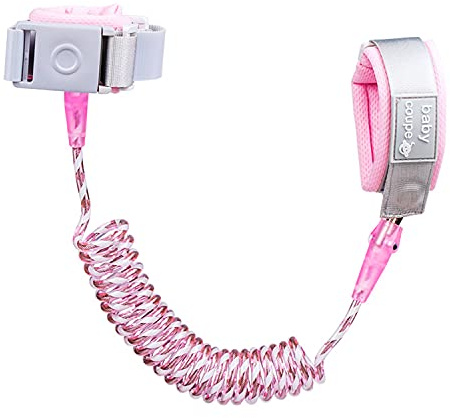 Anti-förlust handledslänk, säkerhetsarmband, bälte med induktionslås 360° rotera säkerhet, elastiskt vajer, barnsäkerhetssele för spädbarn och barn 2,0 m (78 tum) (rosa)