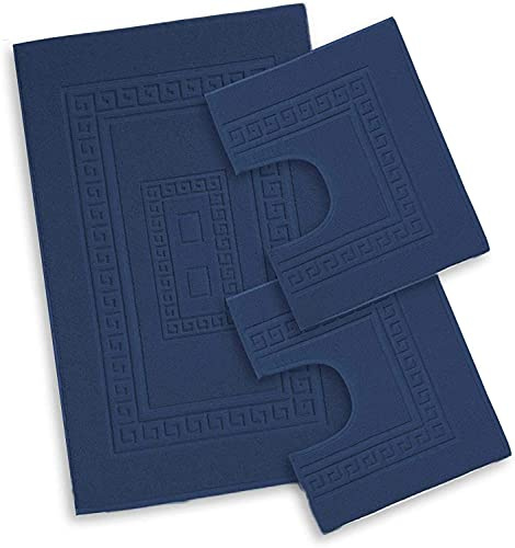 EmporioHome Tappeto 3 Pezzi Bagno Rettangolare in Cotone Scendi Doccia Alta QualitA' Made in Italy (blu)
