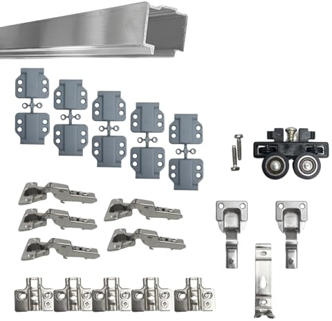 INDAUX KIT Herrajes CARRIL Deslizante para Puertas Plegables - Armario Guardarropa Estantería PLEGABLE con Bisagras Amortiguadas Soft 1 o 2 Pares de Puertas (1 Par de PUERTAS, Bisagras MEDIO CUELLO (9
