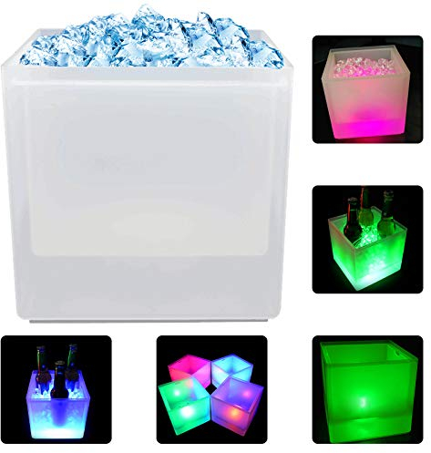 Gorgivous 3,5 l LED-beleuchteter Eiskübel, schicker Champagner-Eiskühler aus Metall, Farbwechsel-Trinkwein-Champagner-Eimer für Bar, Club, Themenrestaurant, Pub, Bier, Saft