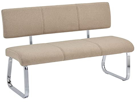 IDIMEX Esszimmerbank Vilas für 3 Personen mit Stoffbezug, beige - Metallgestell verchromt, Sitzbank für Esszimmer mit Rückenlehne komfortabel gepolstert, Essbank für die Küche