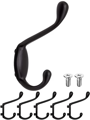 FUXXER 5 Klassische Garderoben-Haken, Kleider-Haken, Eisen-Haken, 8,5 cm, schwarz, 5er Set