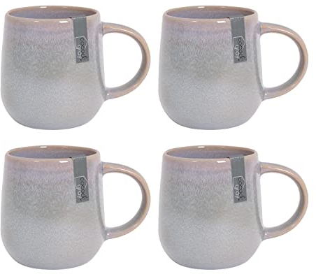 YöL Set of 4 Mugs Reactive Glaze Stoneware Coffee Mug Set Blue Green Grey Dinnerware Home Kitchen Tea Cups Boho