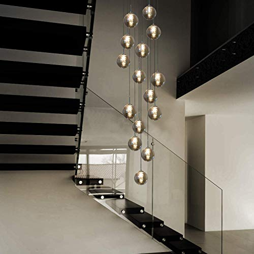 CBJKTX Lámpara colgante mesa de comedor lámpara colgante regulable en | altura lámpara colgante araña de cristal de 15 llamas cocina sala de estar lámpara dormitorio lámpara pasillo (gris humo)