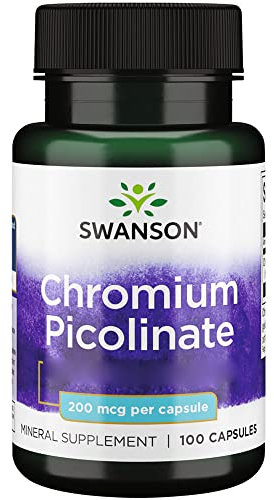 Swanson, Chromium Picolinate, 100 glutenfreie Kapseln, 200mcg Chrom je Dosis, Sojafrei, GMO frei, Geschmacksneutral
