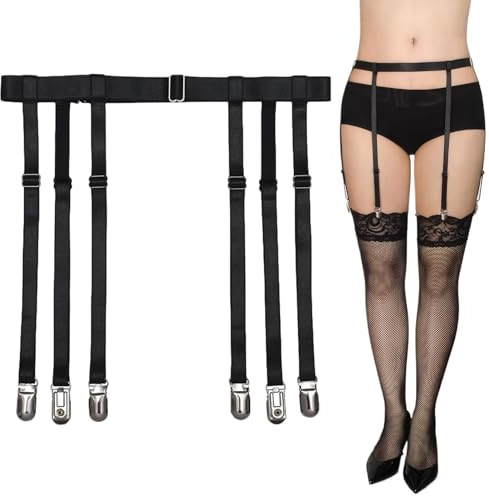 FLAVNTEL Reggicalze per Le Donne semplicità Sexy Calze Bretella per Calze Alte Coscia con 4/6 Clip in Metallo, da Donna Sexy Punk Imbracatura Harajuku Gamba Caged Fondina