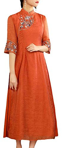 CHONG FENG XIA Femminile Primavera ed Estate Tang Dress Cinese Vento Delle Donne Hanfu Etnico Vento Sottile Servizio di Tè, Arancione, M