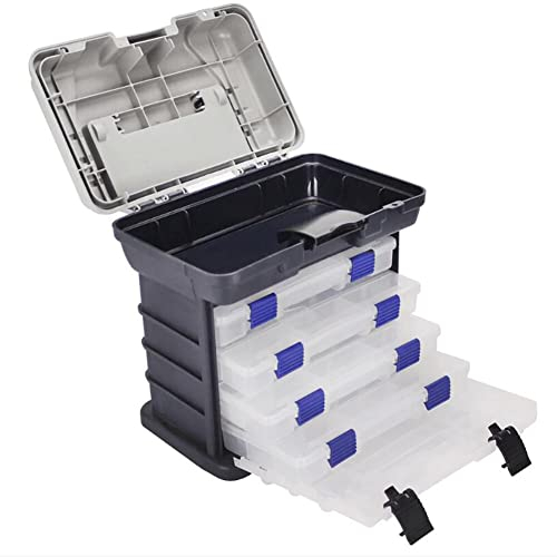 Köderbox Angelbox,Angelkoffer Gerätekoffer 4 Laden Tacklebox Angeln Zubehör Boxen Werkzeugkasten Angel Tackle Box mit Tragegriff Wasserdicht Köderbehälter Angelkasten für Salzwasser Angeln Süßwasser