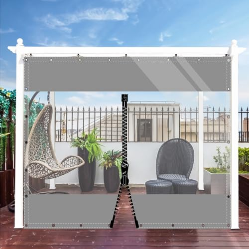 SDLLG Planen mit Ösen Outdoor Winter Vorhänge Wetterfeste Anpassbar Verdickenplane 0.5mm Trennvorhang für Garten Balkon Draussen Garage Pavillon Terrasse Deck 2.5x3.6m(HxL) Grau mit 1 RV