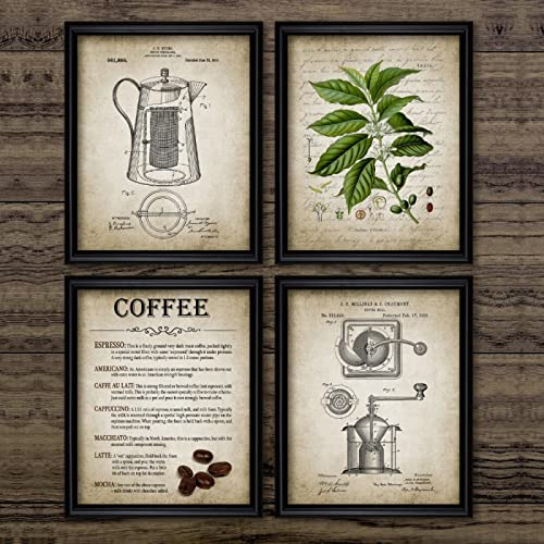 LIUZHUANGDIAN Coffee Making Poster Vintage Coffee Percolator Canvas Painting Wall Art Picture Print Coffee Shop Home Decor-30x40cmx4 Unframed