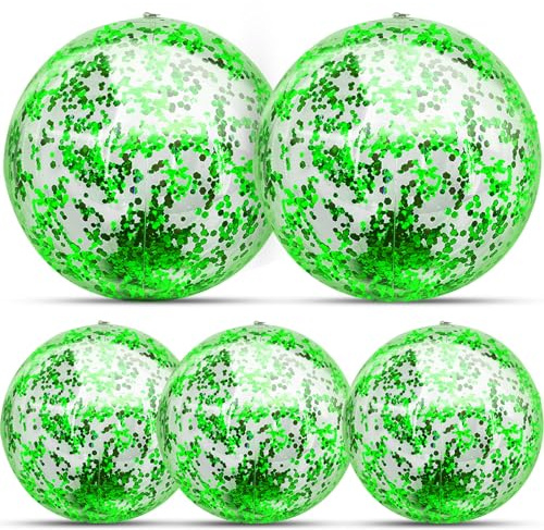 5 Pack Inflatable Glitter Beach Balls St Patricks Party Decoration 24 Inch 16 Inch Pool Toys Balls Glitters Inflatable Clear Beach Ball Swimming Pool Water Beach Toys Outdoor St Patricks Party Favors