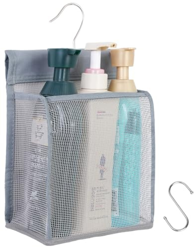 ALYER Hanging Mesh Shower Caddy Organizer Bathroom Storage Bag with Hooks for College Dorm, Gym, Swimming,RV and Travel,Gray