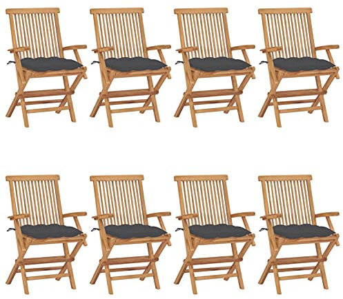 ARKEM Gartenstühle mit Anthrazit Kissen 8 STK. Massivholz Teak Gartenstuhl Balkon StüHle
