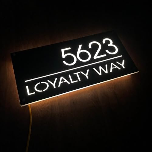 Cartello per casa LED da 12 V Numeri civici LED moderni per esterni: cartello con indirizzo personalizzato Art Deco retroilluminato per una maggiore visibilità