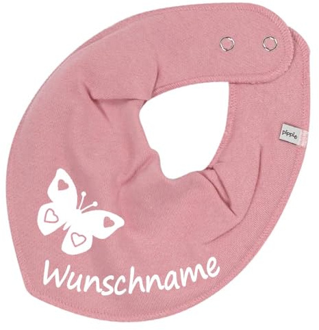 Elefantasie HALSTUCH mit Namen oder Text personalisiert für Baby oder Kind aus Baumwolle in Einheitsgröße Schmetterling altrosa