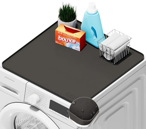 1 PACK SEIRI Washer and Dryer Topper, 26 x 26 Silicone Dryer Top Protector Mat for Flat Top Surface Cover and Front Load Washing Machine Non-Slip Waterproof Laundry Topper Mat Large (Dark Gray)