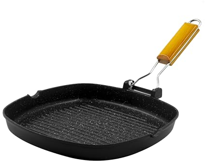 Zanetti, Bistecchiera 28 x 28 cm, Piastra grill in Alluminio Pressofuso ad Alto Spessore, Piastra Grill adatta ai Piani ad Induzione, Manico Pieghevole