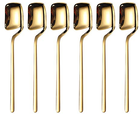 Espressolöffel, Demitasse-Löffel, 14 cm, Edelstahl-Löffel, Kaffeelöffel, schwarze Löffel, Teelöffel, Dessertlöffel, Mini-Löffel für Kaffee, Zucker, Tee, Eis (Gold)