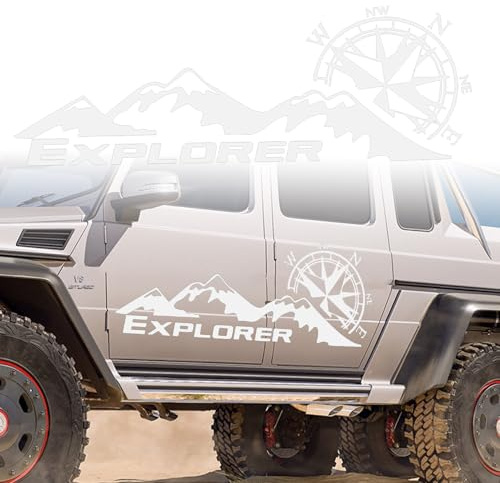 Berg Autoaufkleber Universal Auto Kompass Motorhaube Dekoration Aufkleber Vinyl Wasserdicht Dekoration Aufkleber für SUV Geländewagen Wohnmobil Karosserie Seitentür Kofferraum,Silberweiß,100 x 29.5 cm