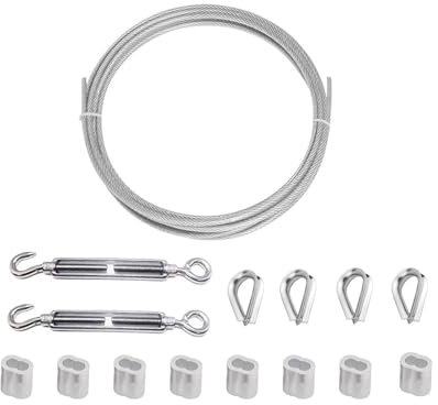 Spannschlossspanner, Edelstahlspanner, 4 mm x 10 m PVC-beschichteter Stahldrahtsatz, Drahtseil aus Edelstahl 304 mit Aluminium-Crimphülsen, Drahtseilkausche aus Edelstahl 304