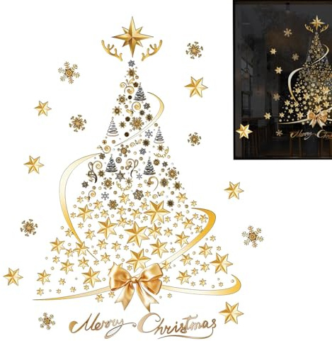 Weihnachten Fenstersticker Goldener Weihnachtsbaum-Fensteraufkleber Für Glas, Weihnachtsbaum Groß Fensteraufkleber, Wand/Fenster/Türaufkleber Für Schaufenster