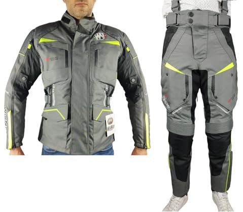 WinNet Tuta Completo Moto in Cordura Giacca e Pantalone con Protezioni Omologate C.E. impermeabile anti acqua pioggia e freddo 4 stagioni invernale ma sfoderabile in primavera estate JT Fluo (XL)