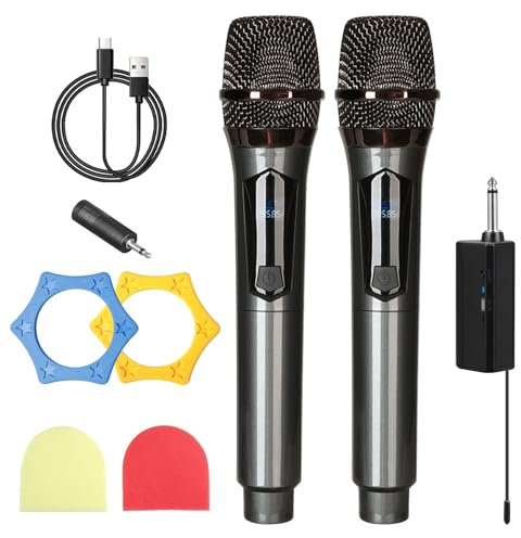 Mikrofon Kabellos,2 Stück Kabelloses Mikrofon Mit Wiederaufladbarem Empfänger,Wireless Microphone Set,Dual Funkmikrofon,Wiederaufladbares Funkmikrofon Für Party,Gesang,Karaoke,Hochzeit,Vortrag