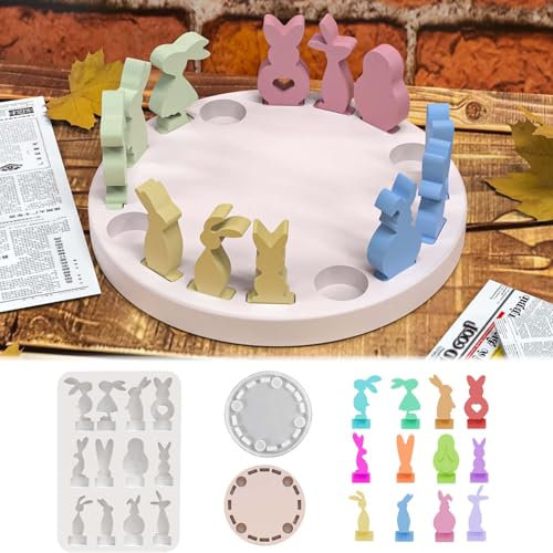 12PCSSilikonformen TREABEAR Gießformen Osterhase, Gipsformen Zum Gießen Hase mit Kerzenhalter, Silikonform Ostern, Silikonformen Osterhasen mit Herz
