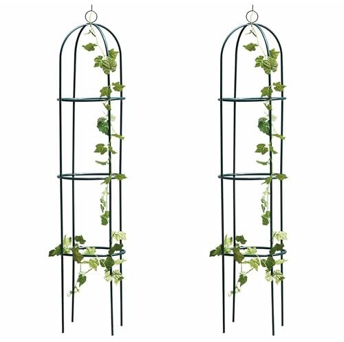 Crystals Garden Obelisk – 1.9M Heavy Duty Steel Frame Trellis for Climbing Plants, Metal Obelisk Vegetables & Flowers, Weatherproof Design for Yard & Patio_Green (2 X Garden Obelisk)