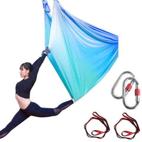 Generisch Aerial Yoga Hängematte Pilates Trapez Silk Elastische Yogatuch Haengematte Seiden Yoga Schaukel Set Hängetuch Equipment Inkl. Karabiner, Daisy Chain