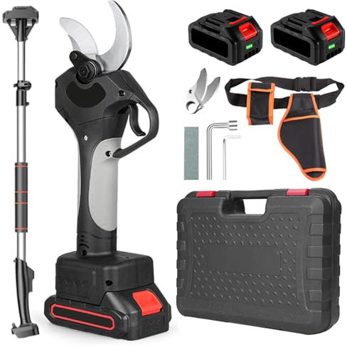 agreilduite Sécateur électrique 980 W | Capacité de Coupe de 60 mm et Perche télescopique de 2,1 m | Sécateur sans Fil 21 V 4 500 mAh avec 2 Batteries 4,5 Ah et Sac Banane pour Jardinage et vergers