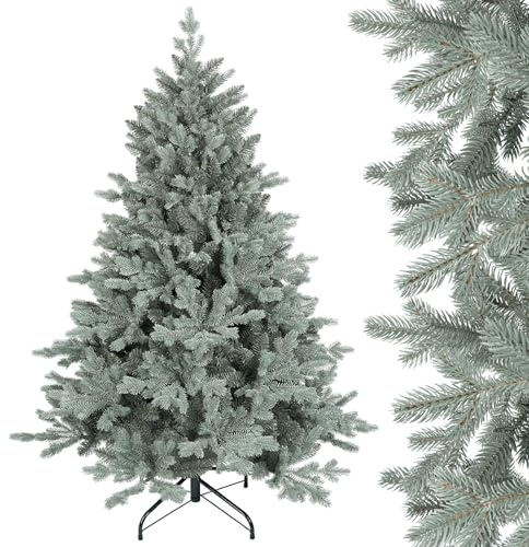 SALCAR - Árbol de Navidad artificial de 150 cm en PE con puntas de PVC invisibles, diseño de pino azul grisáceo natural, sistema de plegado rápido y soporte de metal