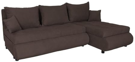 FORNIRO 24 NELA Ecksofa 199x143x80cm Braun Wohnzimmer Couch Schlafsofa | Mit Schlaffunktion & Bettkasten - L-Form - Kissen - Stoff Premium | ausziehbar Gäste bequem Stauraum Design hochwertig robust
