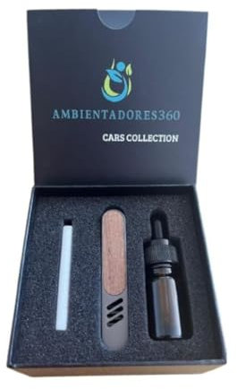 AutoFullCar – Ambientador Coche Recargable Hasta 6 Meses | Difusor Aireador para con Clip para Rejilla del Aire | Diseño Elegante en Metal y Madera | Fácil Instalación y Duradero (COCHE NUEVO)