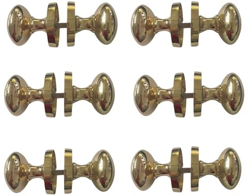 Epsom Door Handle Victorian Style Brass Plated Round Door Knobs Set of 6 Pair 56mm Rose 52mm Knob Sprung Interior/Exterior Mortice Door Knob Handles (no Latch Included)