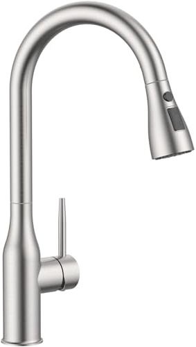 YUHUBY Kitchen Tap, WRAS Certified for Water Safety, SUS304 Stainless Steel Single Lever Kitchen Mixer Taps with Pull-Out Spray 3 Modes 360° Swivel, High Arch Modern Sink Faucet 1 Hole