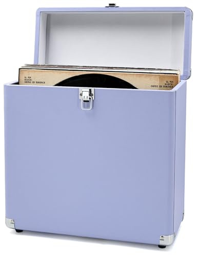 LP&No.1 Vintage Vinyl Record Storage Case,Portable Records Carrying Box, PURPLE