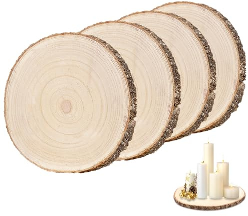 4 st träskivor 16–18 cm, träskivor för pyssel, träplatta rund, trädskivor dekoration, trädskiva för bordstillbehör gör-det-själv-bröllopsdekorationer av trämålningar underlägg och hantverk