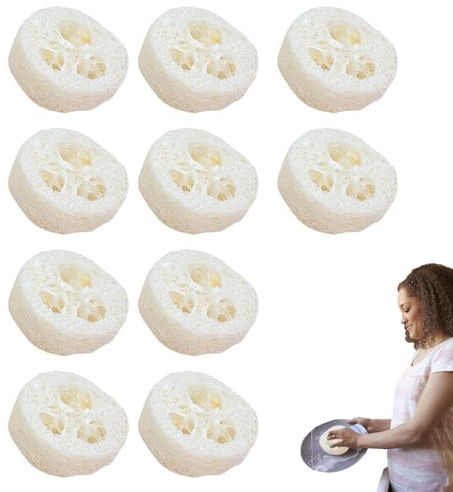 Luffa orgánica - 10 piezas de en rodajas de, fibra vegetal natural, ecológica y compostable con estructura elástica resistente | Artesanía de jabón, limpieza de cocina, proyectos de
