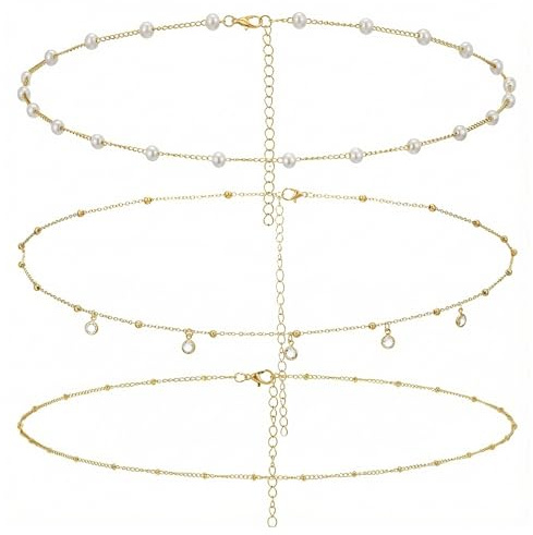3PCS Gold Waist Chain Set – Adjustable Layered Belly Chains for Women – Waterproof Body Chain Jewelry for Beach and Daily Wear – Gold