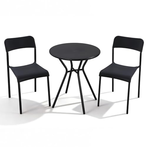 CHAIRABLE Bistrosatz 2 Personen Metall Schwarz Tisch 2 Stühle | 3-teiliges Bistro-Set in Schwarz. Kompakt und platzsparend. Perfekt für Balkon und Terrasse.