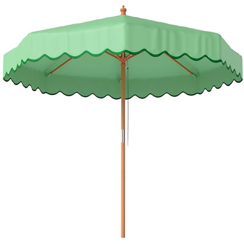 Outsunny Parasol de Jardin Rond avec Volants - Parasol Terrasse Rétro Chic 230cm Aspect Bois - Protection Solaire UV Extérieur pour Balcon et Mobilier de Jardin, Vert Clair