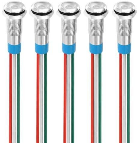 Gebildet Bi-Color(Green&Red) 8mm(1/2 inch) Energy Saving Indicator Light, 8mm 2 Color LED Light 12V/24V/ 20mA Panel Mount Light for Boat Car Truck Auto Part(Pack of 5)